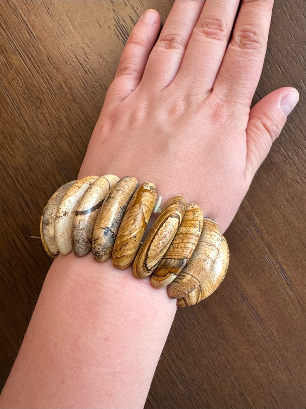 Chunky Natural Stone Disk Bracelet - Beige & Brown Tones